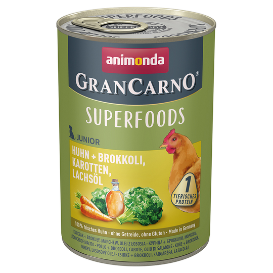 Animonda GranCarno Junior Superfoods 6 x 400 g - kana + parsakaali, porkkana, lohiöljy