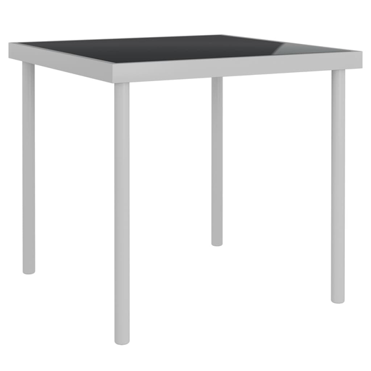 vidaXL Ulkoruokapöytä vaaleanharmaa 80x80x72 cm lasi ja teräs