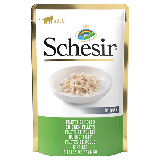 19 + 5 kaupan päälle! 24 x 85 g Schesir Jelly Pouch -kissanruoka - kanafilee