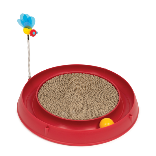 Catit Play-N-Scratch - 3 in 1 -kissanlelu raapimisalustalla - noin Ø 36 x K 25 cm (punainen)