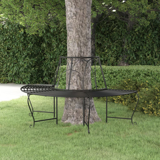 vidaXL Puolipyöreä puunympäryspenkki Ø 159 cm musta teräs