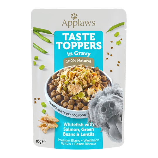 Applaws Taste Toppers -koiranruoka erikoishintaan! - kastike: vaalea kala, lohi, vihreät pavut & linssit (12 x 85 g)