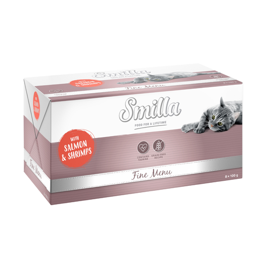 Säästöpakkaus Smilla Fine Menu 24 x 100 g - lohi & katkarapu