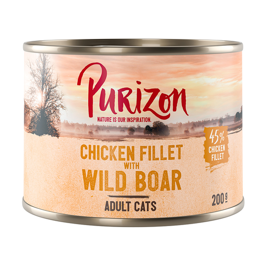 Purizon Adult 24 x 200 g / 400 g erikoishintaan! - kanafilee & villisika 24 x 200g