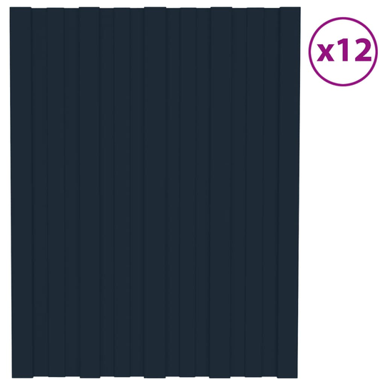vidaXL Kattopaneeli 12 kpl galvanoitu teräs antrasiitti 60x45 cm