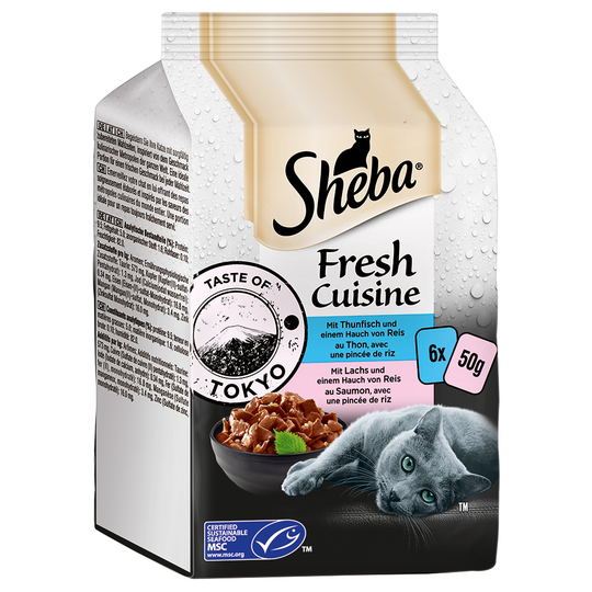 30 + 6 kaupan päälle! 36 x 50 g Sheba-kissanruoka - Taste of Tokyo (MSC) tonnikala & lohi