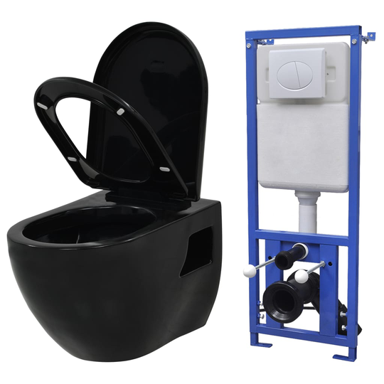vidaXL Seinään kiinnitettävä WC piilotettu säiliö keraaminen musta