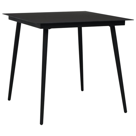 vidaXL Puutarhan ruokapöytä musta 80x80x74 cm teräs ja lasi