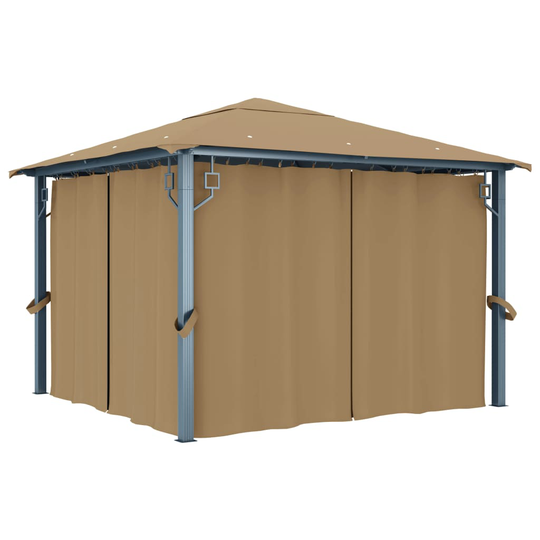 vidaXL Huvimaja verhoilla 300x300 cm harmaanruskea alumiini