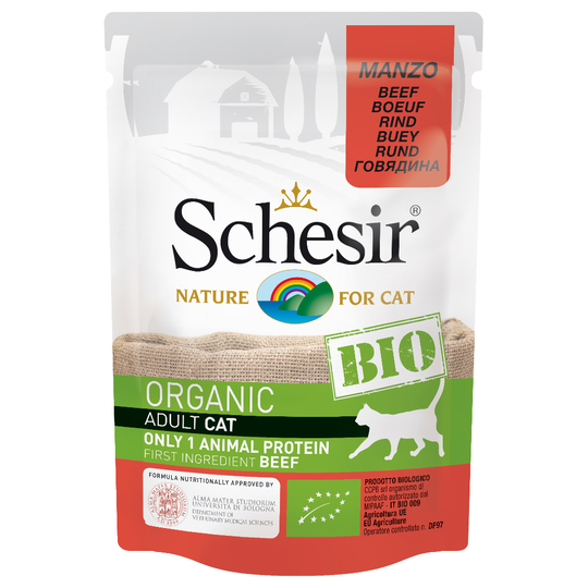 5 + 1 kaupan päälle! 6 x 85 g Schesir Organic Pouch - nauta