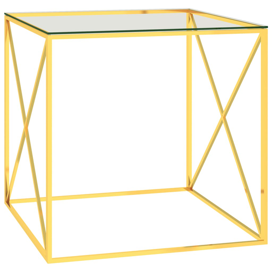 vidaXL Sohvapöytä kulta 55x55x55 cm ruostumaton teräs ja lasi