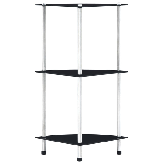 vidaXL 3-kerroksinen hylly musta 30x30x67 cm karkaistu lasi