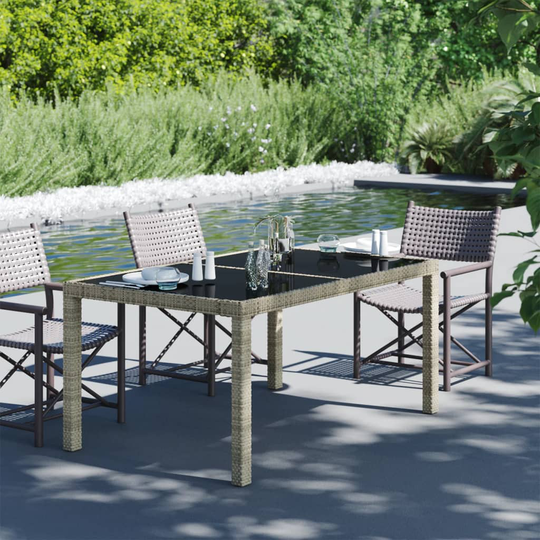 vidaXL Puutarhapöytä 150x90x75cm karkaistu lasi ja polyrottinki beige
