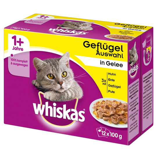 Säästöpakkaus: Whiskas 1+ Adult Pouches 48 x 85 g / 100 g - 48 x 100 g siipikarjavalikoima hyytelössä