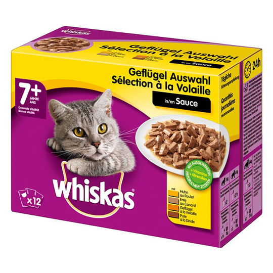 Whiskas 7+ Senior Pouches 48 x 100 / 85 g - 48 x 100 g siipikarjavalikoima kastikkeessa