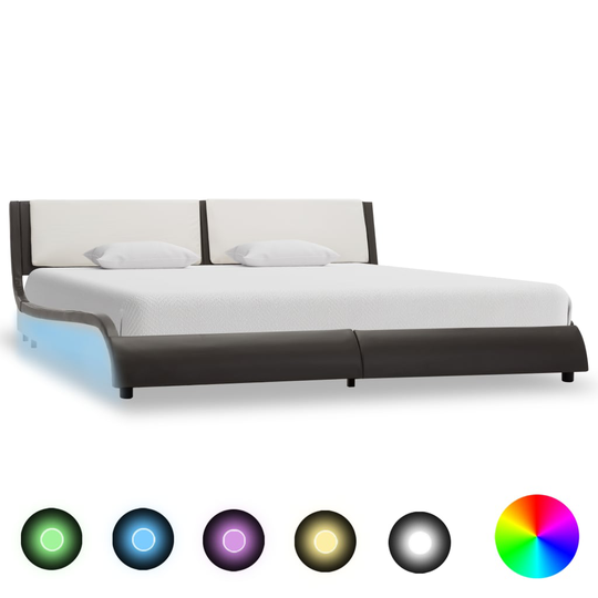 vidaXL Sängynrunko LED-valolla harmaa/valkoinen keinonahka 150x200 cm