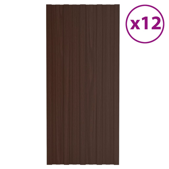 vidaXL Kattopaneeli 12 kpl galvanoitu teräs ruskea 100x45 cm