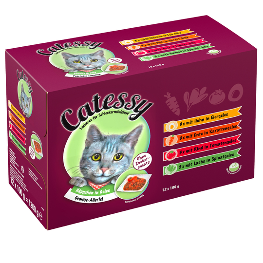 Catessy kasvis-kananmunahyytelöllä, monta makua - 12 x 100 g, 4 eri makua