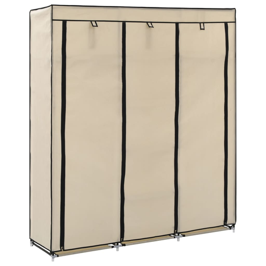 vidaXL Vaatekaappi lokeroilla ja tangoilla kangas 150x45x175 cm kerma