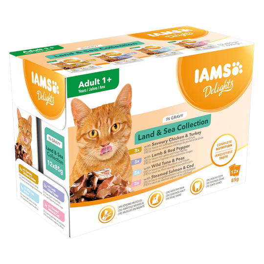 IAMS Delights Adult in Sauce - 12 x 85 g Land & Sea Mix in Sauce