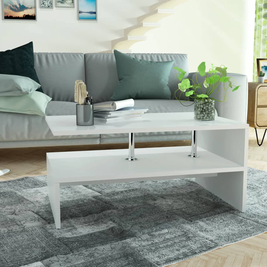 vidaXL Kahvipöytä Lastulevy 90x59x42 cm Valkoinen
