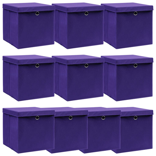 vidaXL Säilytyslaatikot kansilla 10 kpl purppura 32x32x32 cm kangas