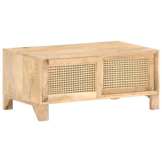 vidaXL Sohvapöytä 90x50x40 cm täysi mangopuu ja luonnonruoko