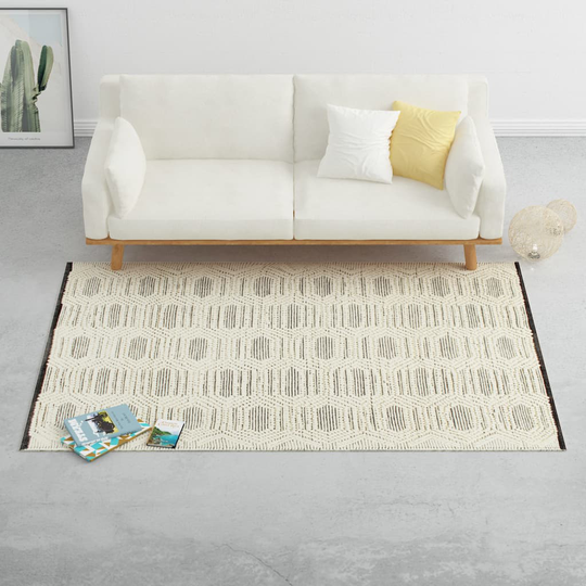 vidaXL Matto käsinkudottu villa 120x170 cm mustavalkoinen