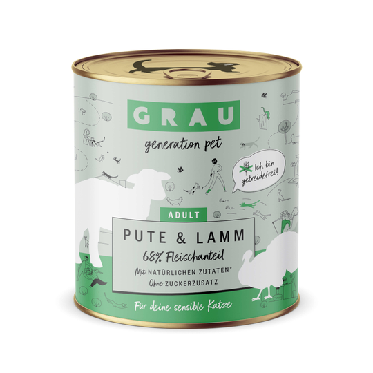 4 + 2 kaupan päälle! 6 x 200 g / 800 g GRAU-kissanruoka, viljaton - Adult kalkkuna & lammas (6 x 800 g)