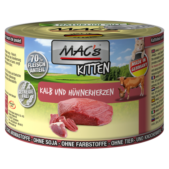MAC´s Cat -kissanruoka 6 x 200 g - Kitten (vasikka & kanansydän)