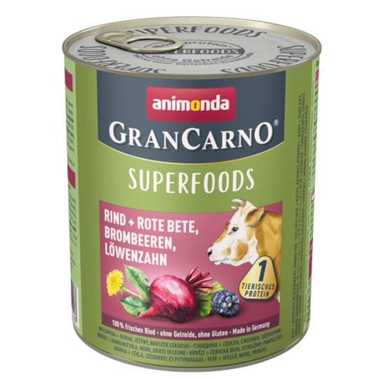 Animonda GranCarno Adult Superfoods 6 x 800 g - nauta + punajuuri, karhunvadelma, voikukka