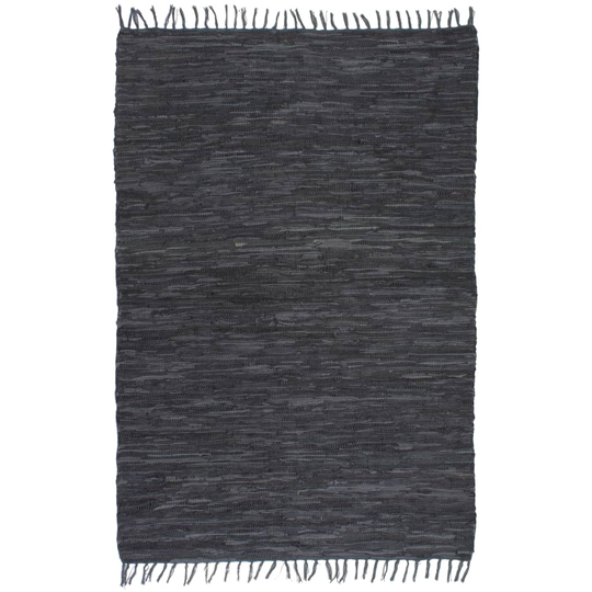 vidaXL Käsin punottu Chindi-matto nahka 120x170 cm harmaa
