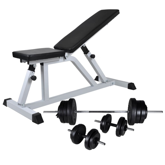 vidaXL Kuntopenkki painotangolla + levy- ja käsipainosarja 60,5 kg