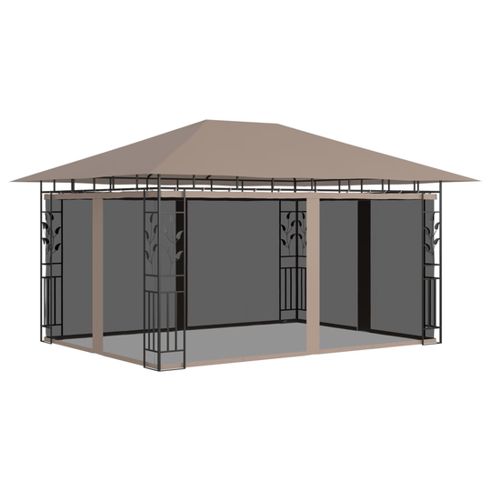 vidaXL Huvimaja hyttysverkolla 4x3x2,73 m harmaanruskea 180 g/m²