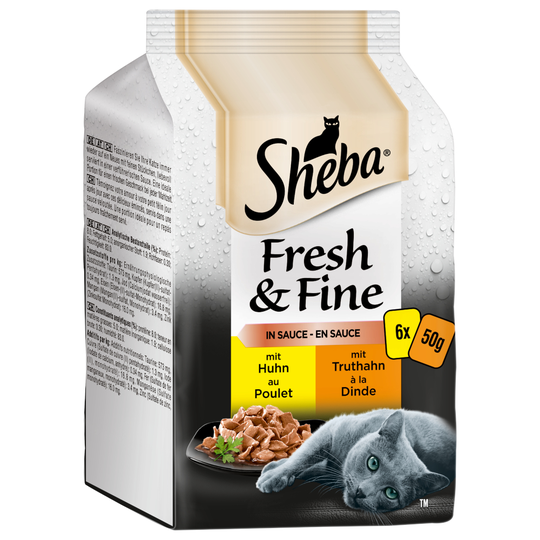 Sheba Fresh & Fine -säästöpakkaus 72 x 50 g - kana & kalkkuna kastikeessa
