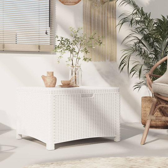 vidaXL Puutarhan säilytyslaatikko 60x54x41 cm PP rottinki valkoinen