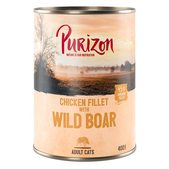 Purizon Adult 24 x 200 g / 400 g erikoishintaan! - kanafilee & villisika 24 x 400 g