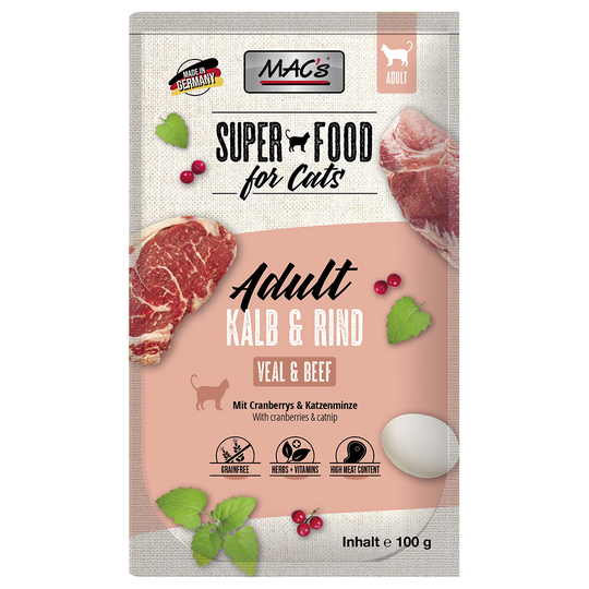 MAC´s Cat Pouch -säästöpakkaus 24 x 100 g - vasikka & nauta
