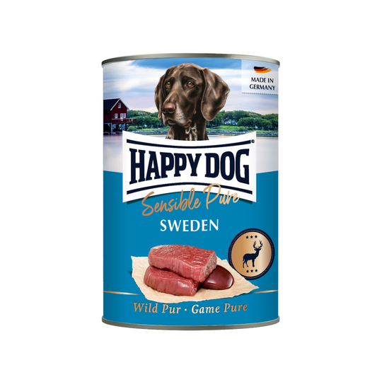 5 + 1 kaupan päälle! 6 x 400 g Happy Dog -koiranruoka - Sensible Pure Sweden (riista)