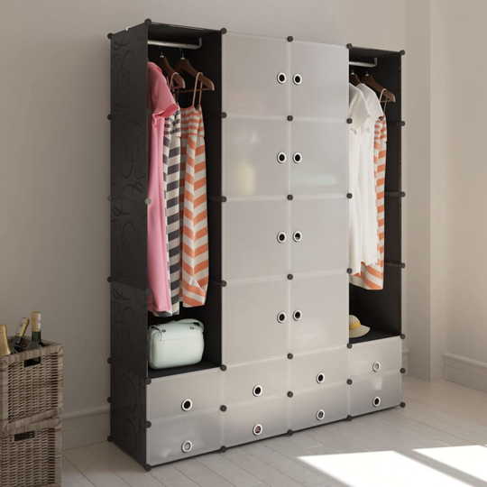 vidaXL Moduulikaappi 18 lokeroa 37x146x180,5 cm musta ja valkoinen