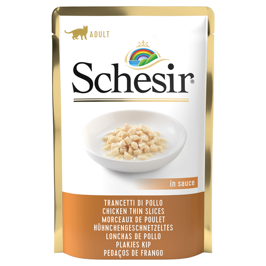 19 + 5 kaupan päälle! 24 x 85 g Schesir Jelly Pouch -kissanruoka - kanasuikaleet kastikkeessa