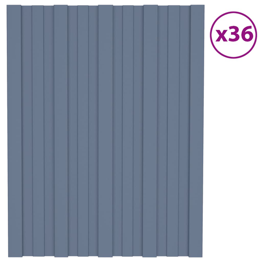vidaXL Kattopaneeli 36 kpl galvanoitu teräs harmaa 60x45 cm