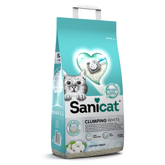 Sanicat White Cotton paakkuuntuva kissanhiekka - 2 x 10 l