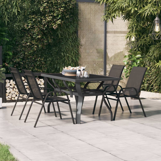 vidaXL Puutarhapöytä harmaa ja musta 140x70x70 cm teräs ja lasi
