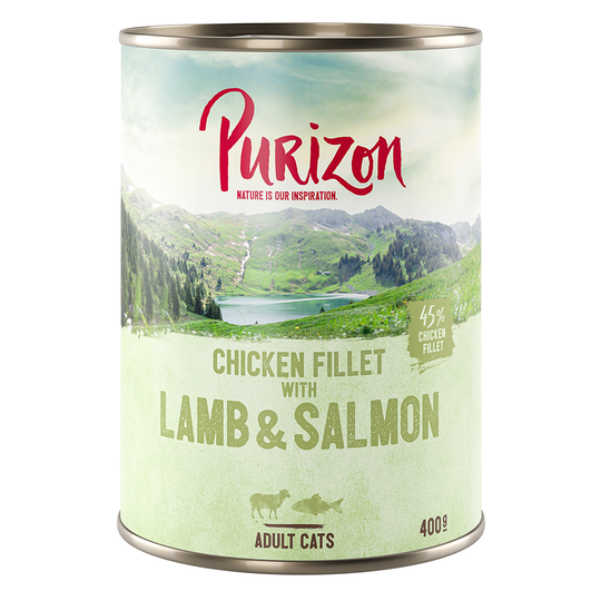 Purizon Adult 24 x 200 g / 400 g erikoishintaan! - kanafilee, lohi & lammas 24 x 400 g