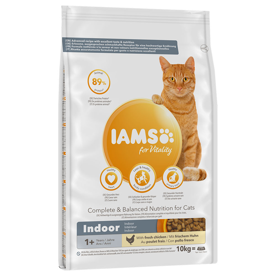 Iams kissanruoka 10 kg: 8 + 2 kg kaupan päälle! - Adult Indoor Chicken (10 kg)