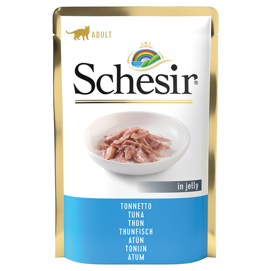 19 + 5 kaupan päälle! 24 x 85 g Schesir Jelly Pouch -kissanruoka - tonnikala