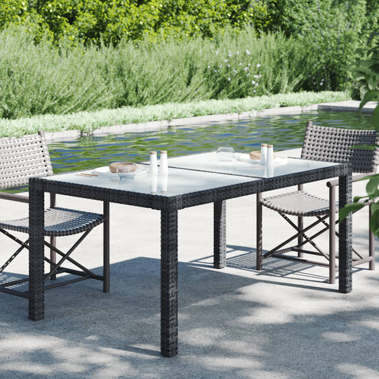 vidaXL Puutarhapöytä 150x90x75cm karkaistu lasi ja polyrottinki musta
