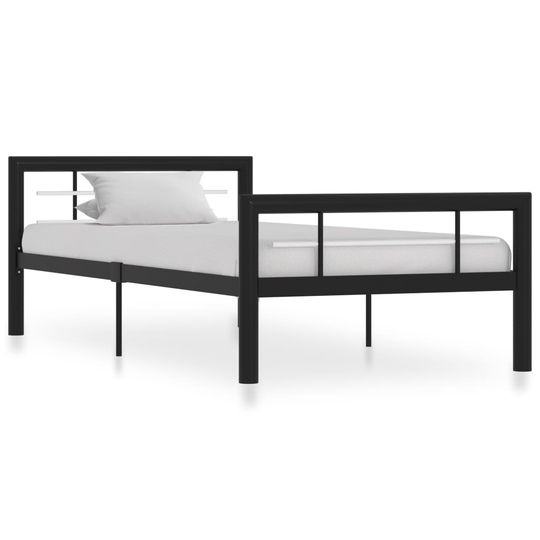 vidaXL Sängynrunko musta ja valkoinen metalli 100x200 cm