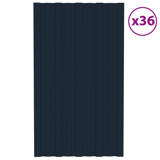 vidaXL Kattopaneeli 36 kpl galvanoitu teräs antrasiitti 80x45 cm